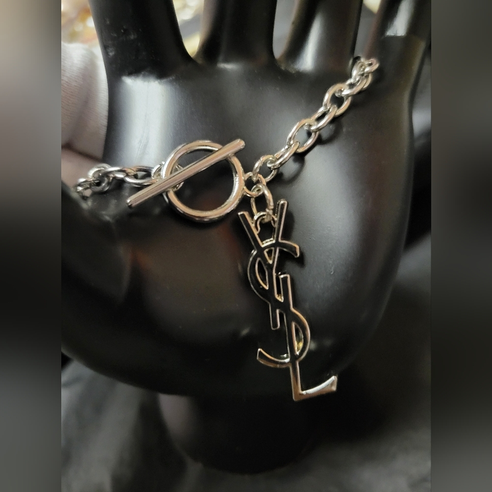 CUSTOM SIZES, YSL Silver Zipper Pull, Stainless Steel Toggle Bracelet